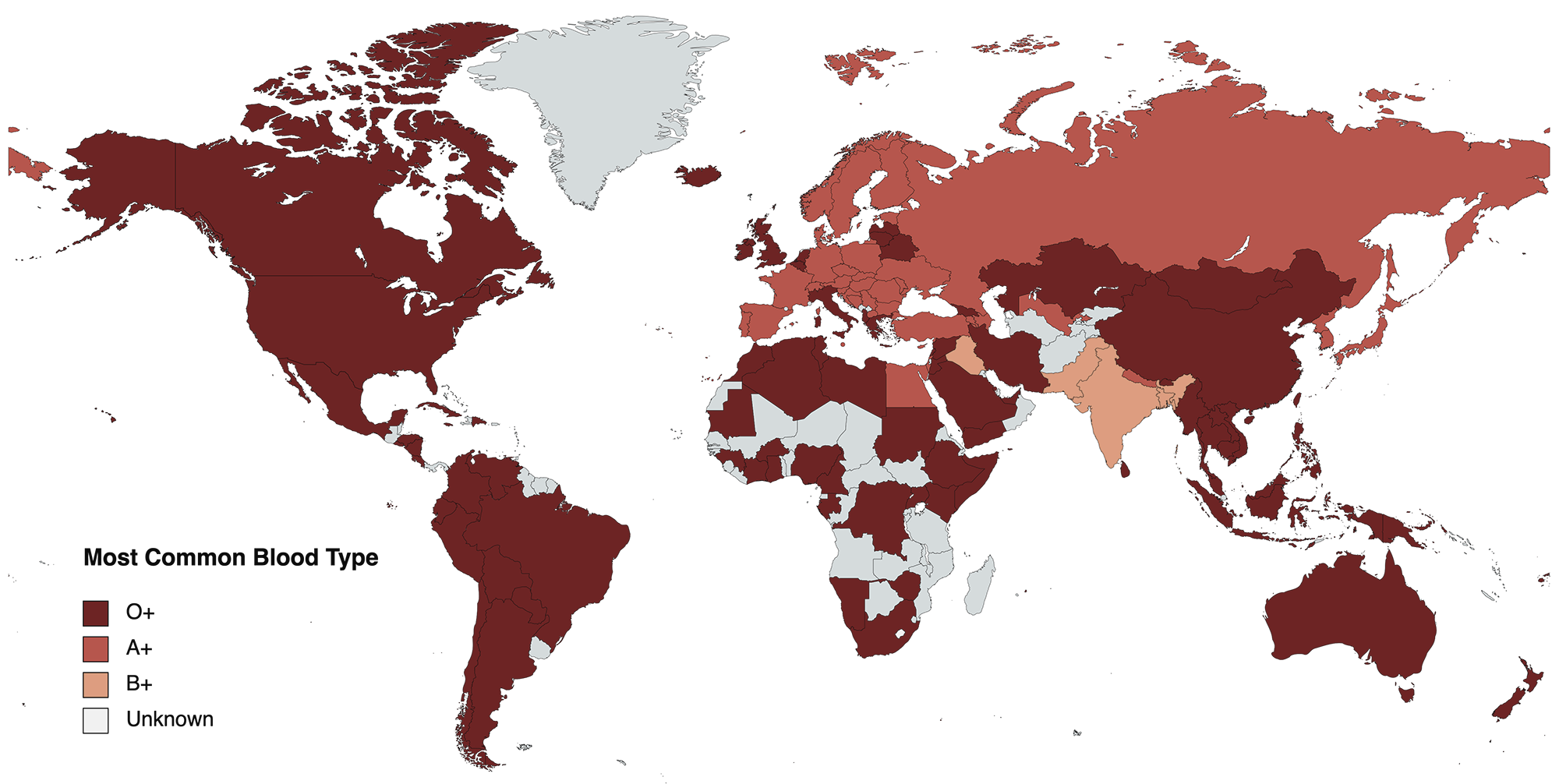 The most common blood type by country - Vivid Maps