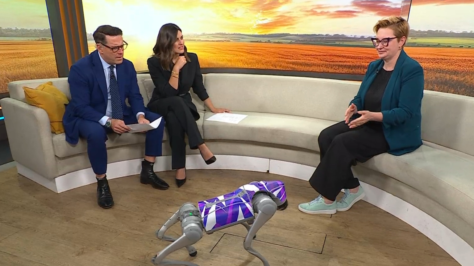 Today hosts in awe of robot dog live in studio 