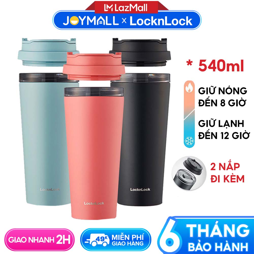 Ly giữ nhiệt LocknLock 540ml LHC4279 - Hàng chính hãng, có 2 nắp khác nhau tiện lợi, đế silicone chố