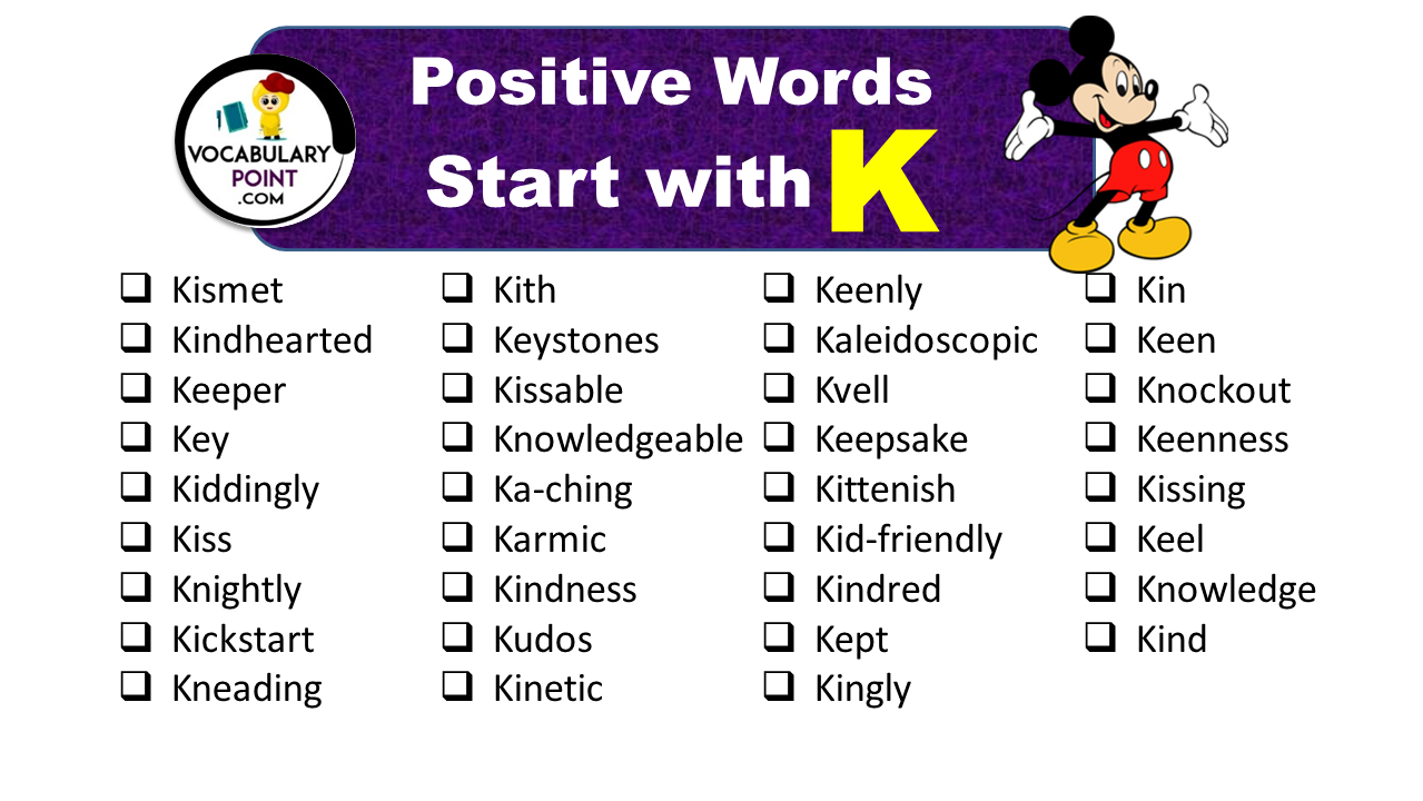 Positive Vocabulary Words that Start with K - Vocabulary Point