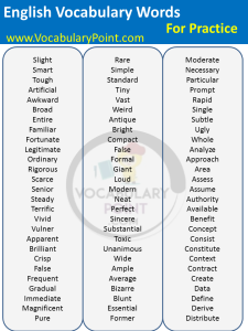 English Vocabulary Words For Practice - Vocabulary Point