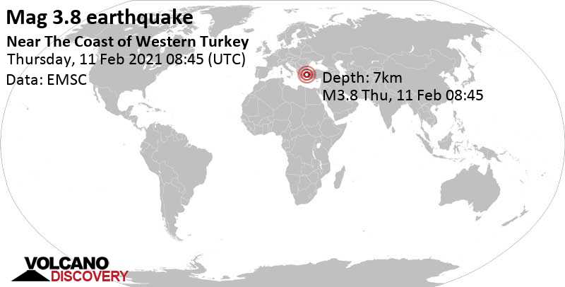 Quake Info Moderate Mag 3 8 Earthquake Aegean Sea 16 Km Northwest Of Aliaga Izmir Turkey On Thursday 11 Feb 21 11 45 Am Gmt 3 3 User Experience Reports Volcanodiscovery