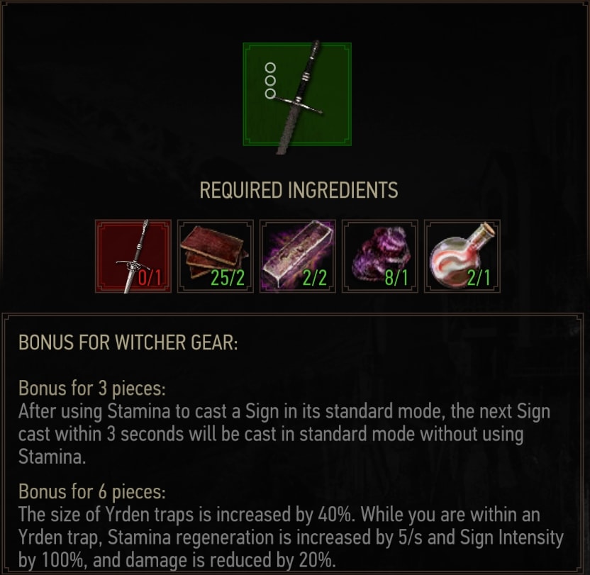 Grandmaster Griffin Steel Sword Crafting Requirements