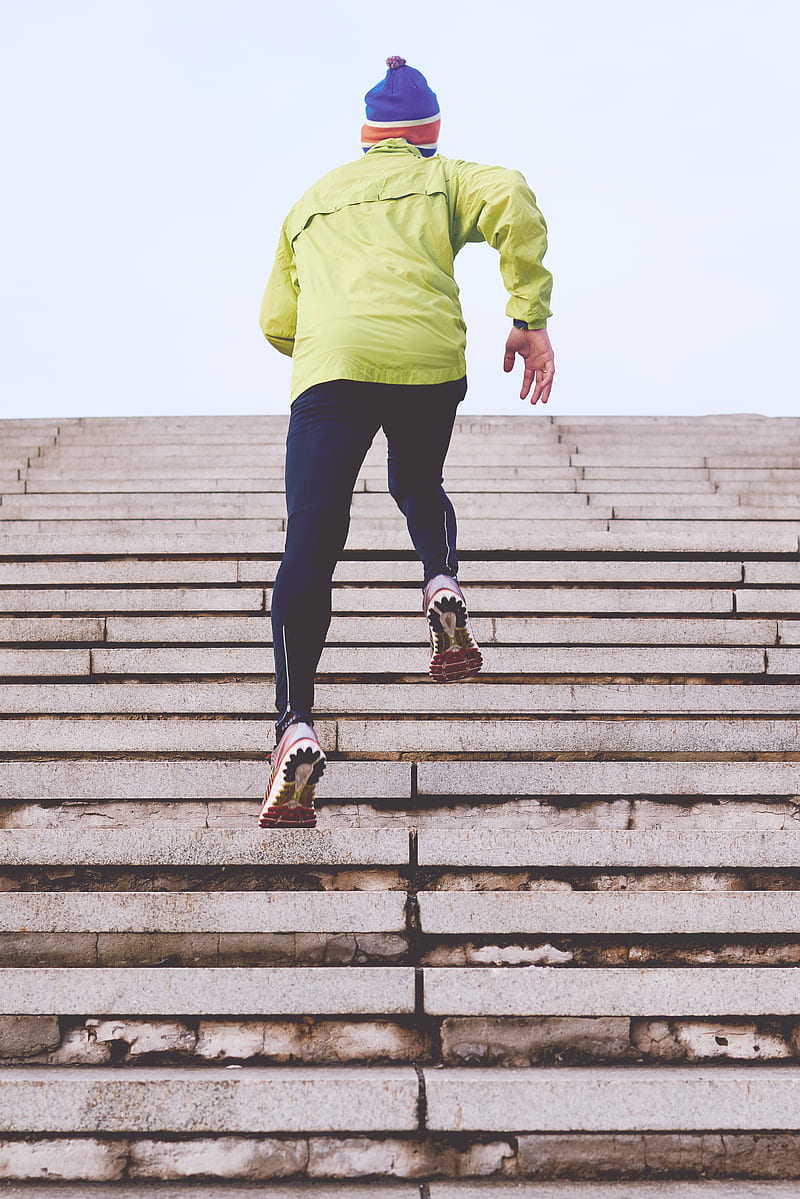 person climbing concrete stairs, HD phone wallpaper