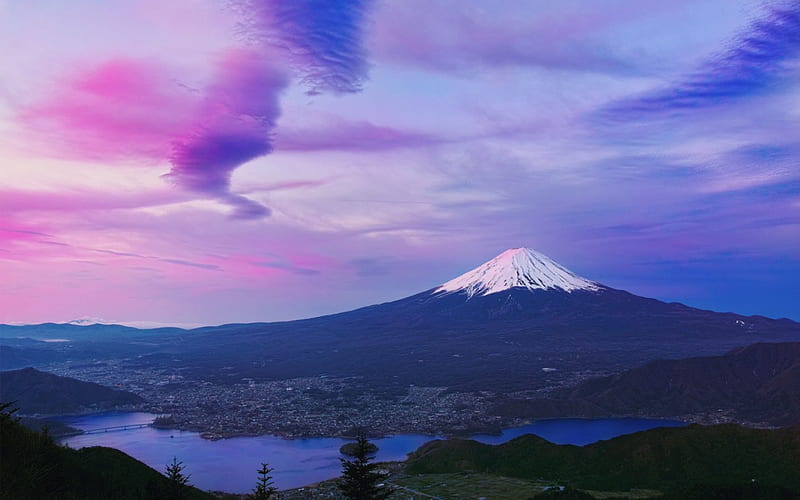 Purple Sky over Mountain Landscape, snow, mountains, landscapes, nature, sky, rivers, HD wallpaper