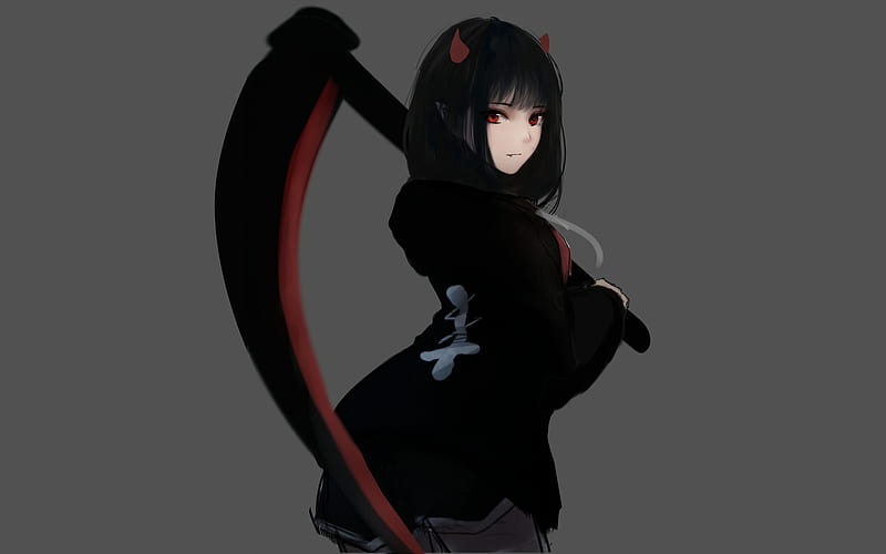 1080P free download | Girl, Black Hair, Red Eyes, Scythe, Original ...