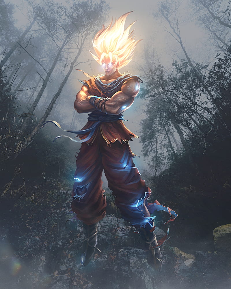 Super Saiyan Goku, anime, aura, dragon ball, edit, forest, manga ...