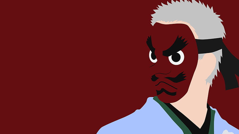 Demon Slayer Man With Gray Hair Wearing Red Mask And Blue Dress With Red Background Anime Hd Wallpaper Peakpx