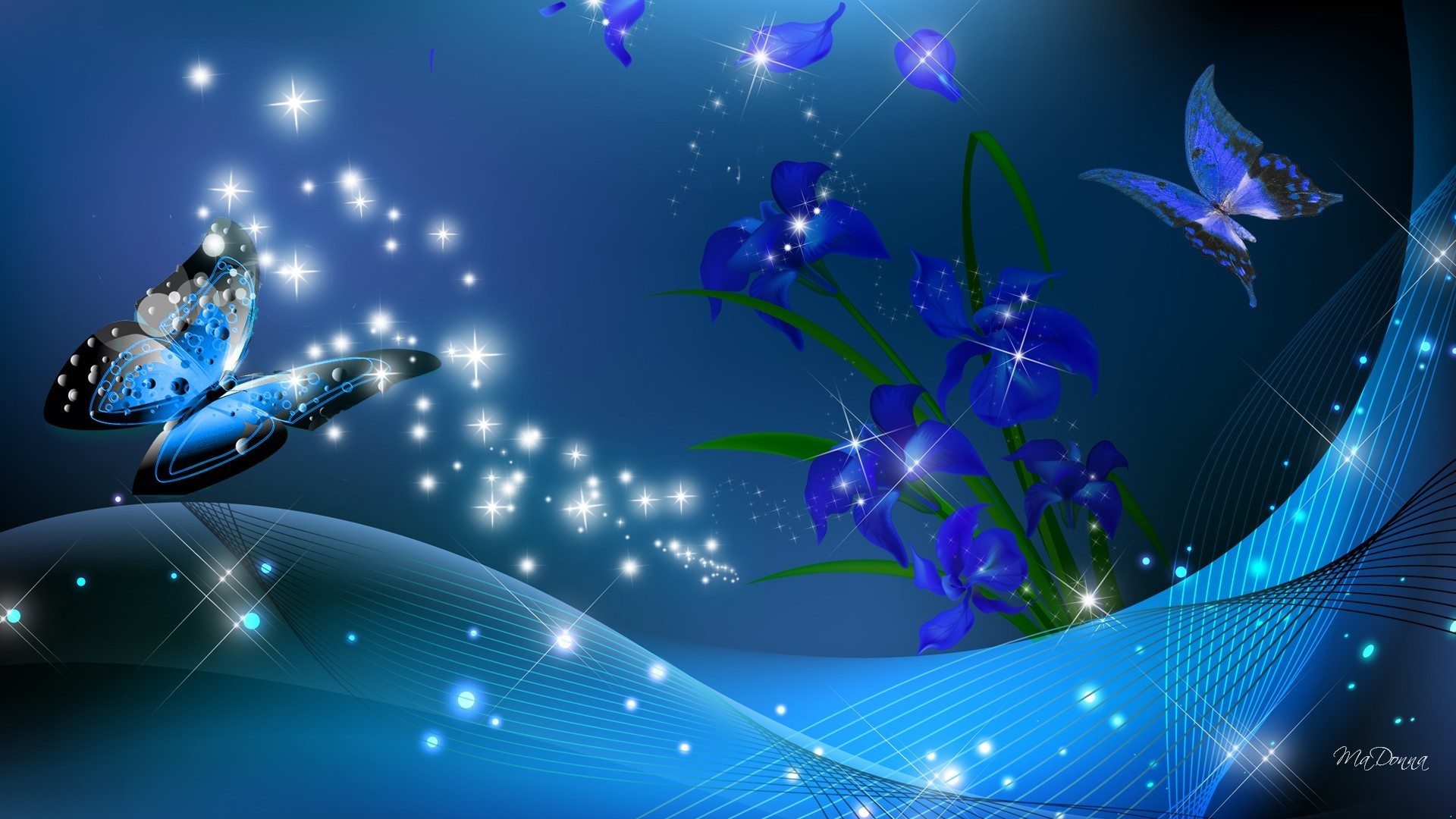 Iris Tag – Iris Blue Flowers Waves Glow Bright Stars Spring Butterflies Sparkle Flower Wallpaper Collection