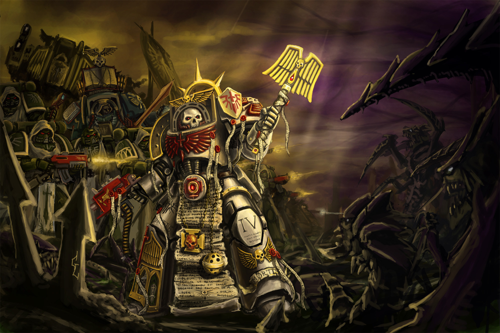 Warhammer dark angels, the chaplain, the soldiers, space marine, tyranids wallpaper