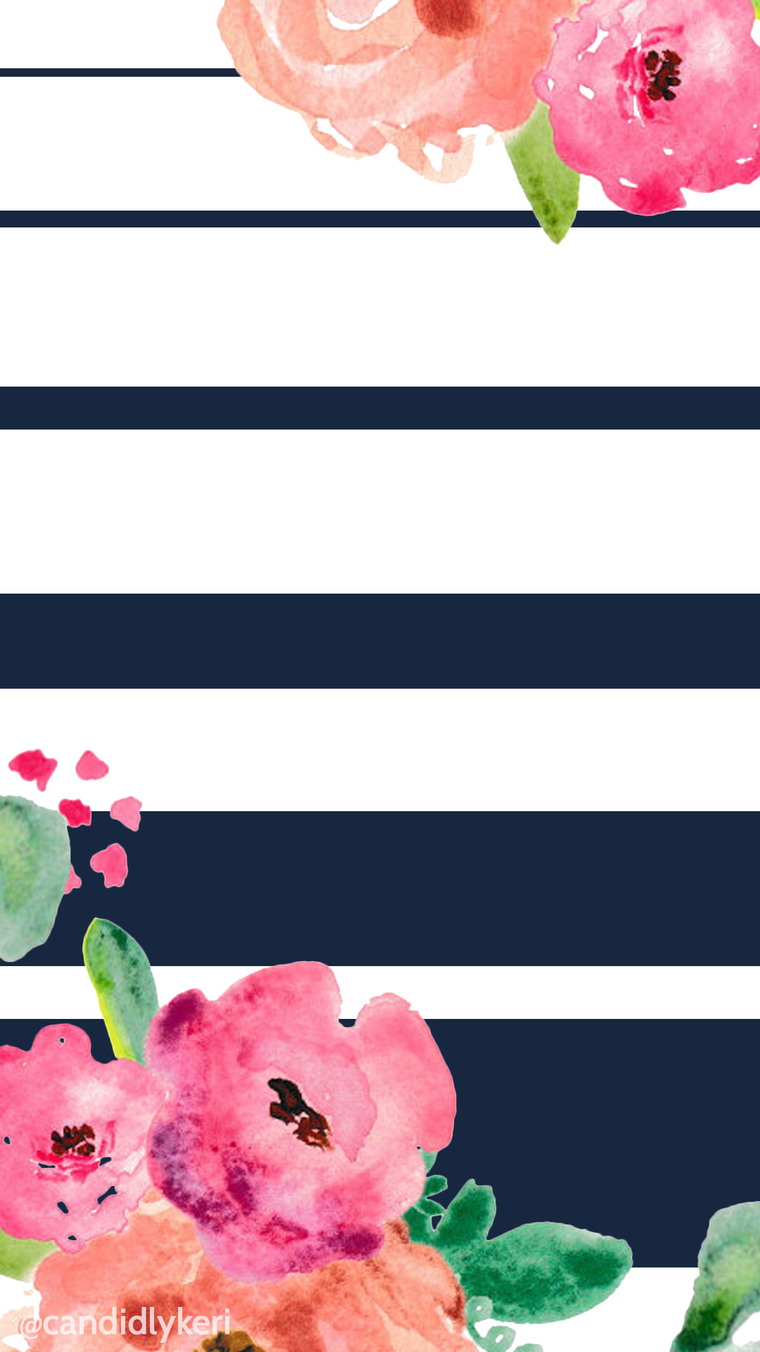 Flower and navy stripe cute wallpaper you can download for free on the blog For