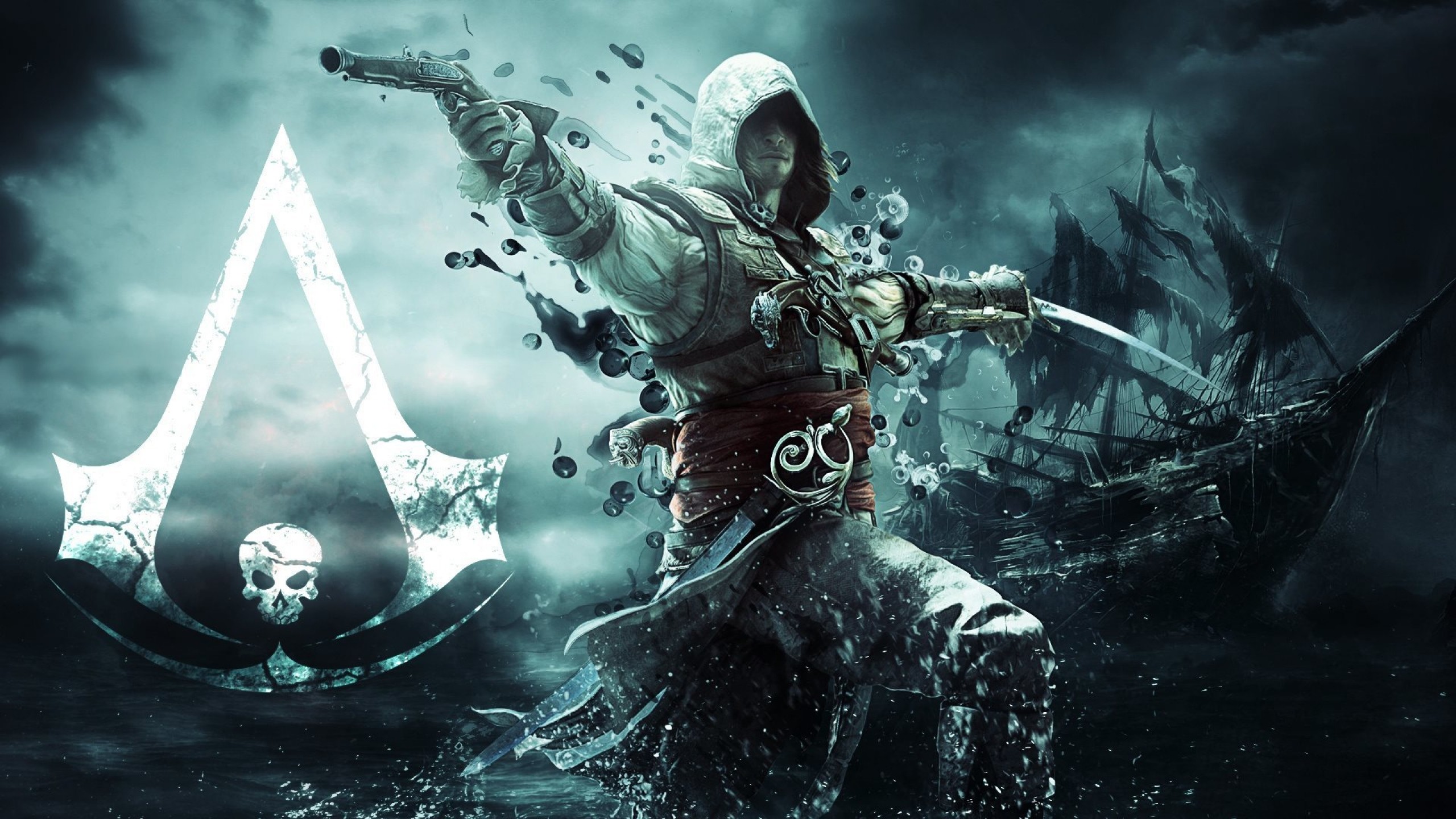 Wallpaper assassin, pirate, edward kenuey, gun, sword, flag, ship