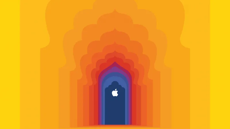 Apple logo, Apple store, India, Yellow background, Aesthetic