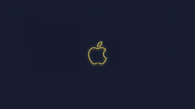 Yellow Apple logo, Neon sign, Dark background, Glowing, 5K wallpaper