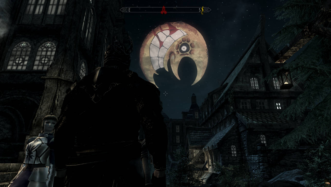 3D Soul Eater Moon Above Buildings Wallpaper