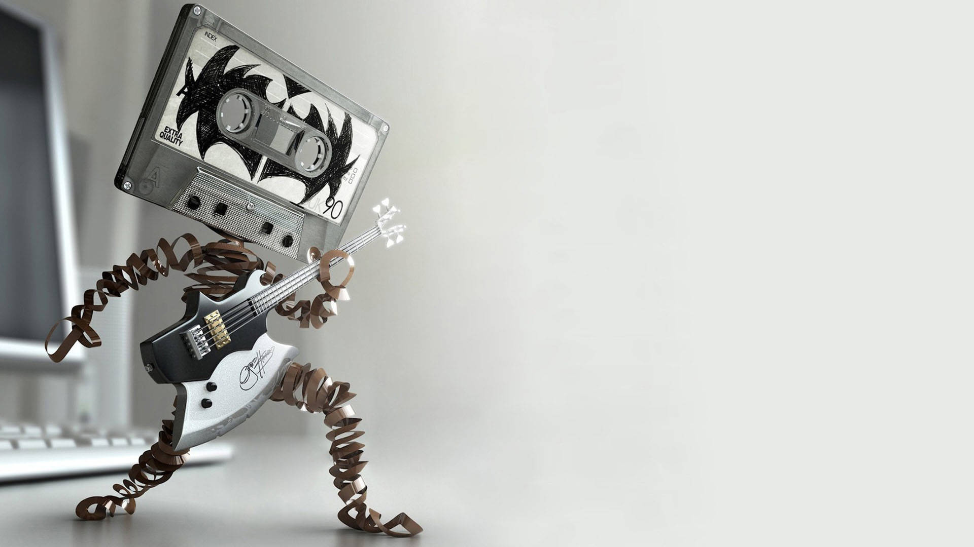 Cool Music Cassette Playing Guitar Wallpaper