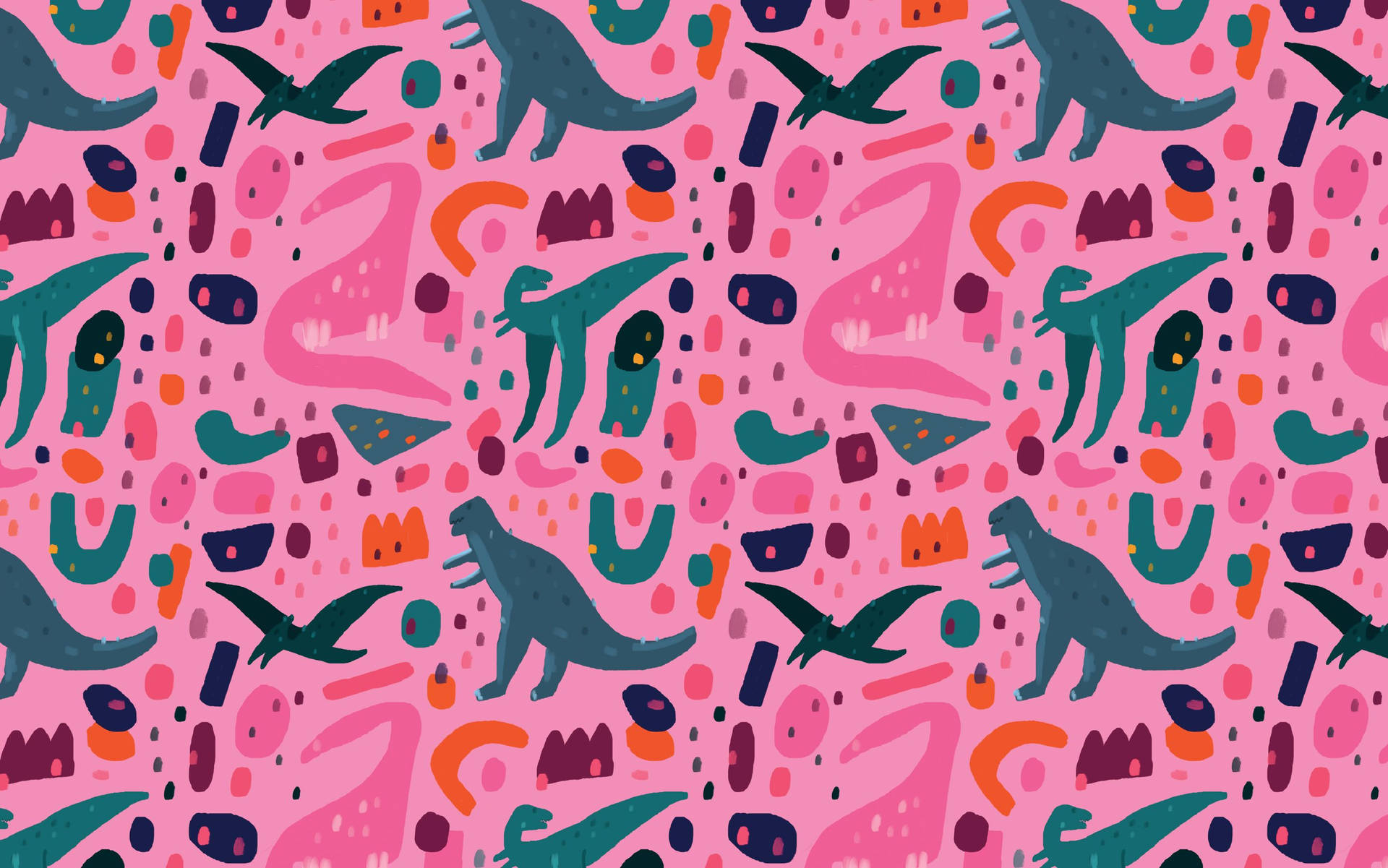 Adorable Pink Dinosaur Illustration Wallpaper