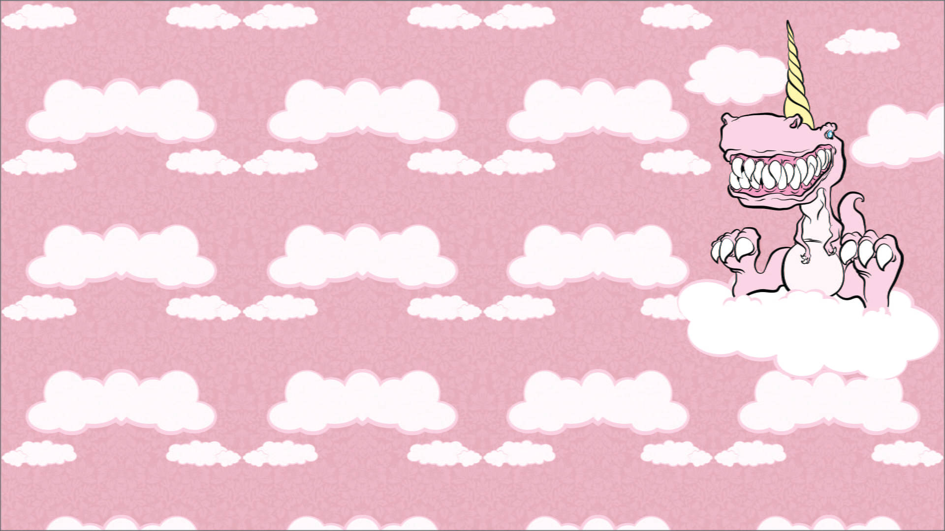 Cute Pink Dinosaur On Clouds Wallpaper