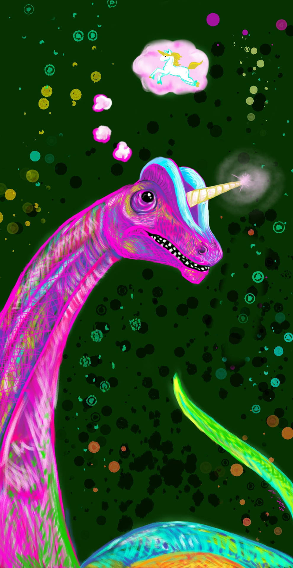 Cute Pink Dinosaur Unicorn Dreaming Wallpaper