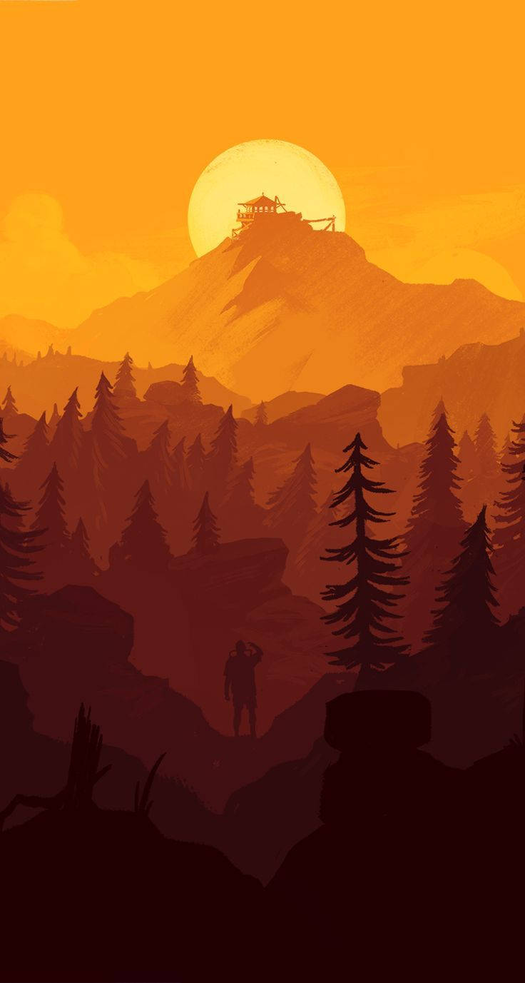 Reflection of a Firewatch Tower in a Golden Sunset Wallpaper