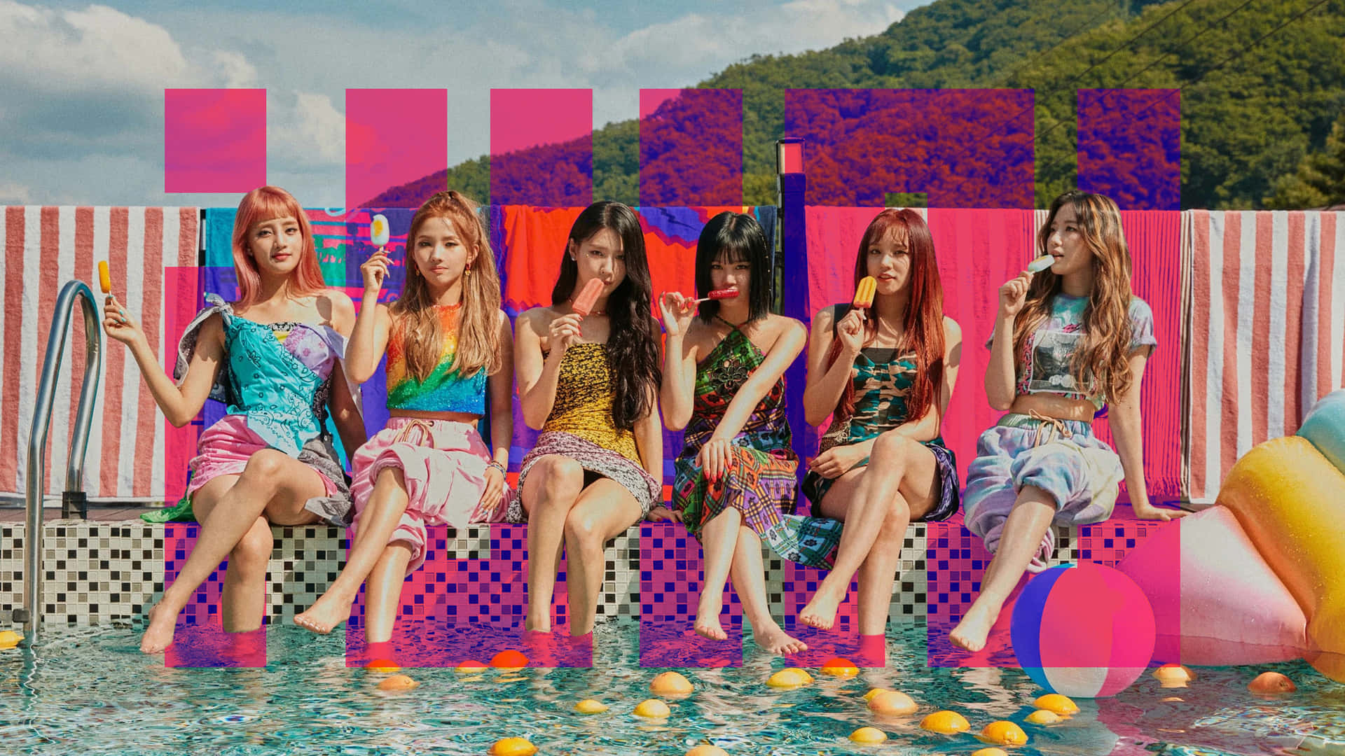 Download Gidle Summer Poolside Photoshoot Wallpaper | Wallpapers.com