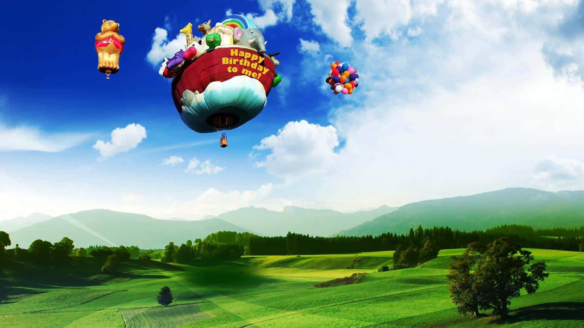 Hot Air Balloon Happy Birthday Zoom Background