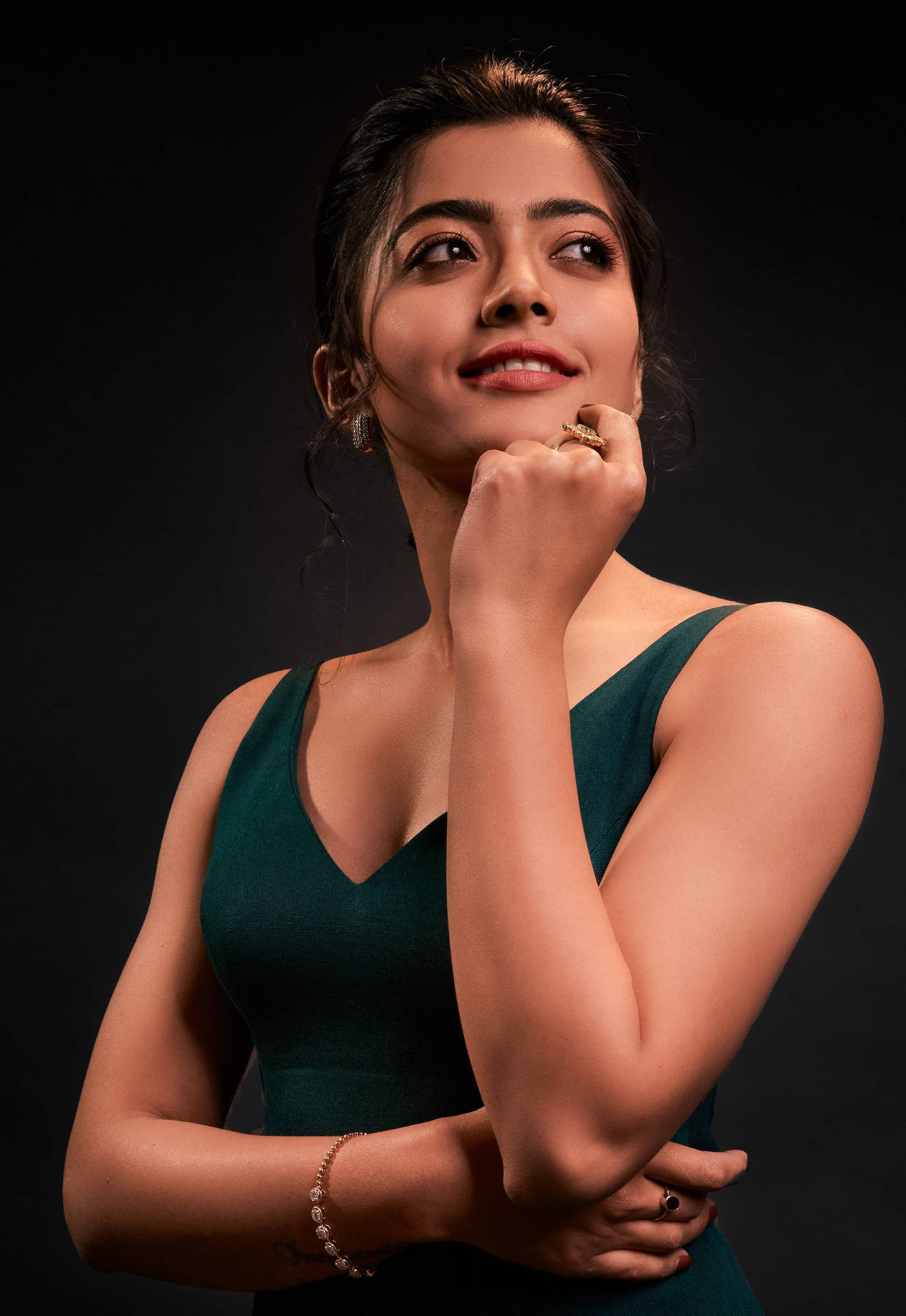 Rashmika Mandanna HD Dark Green Dress Wallpaper