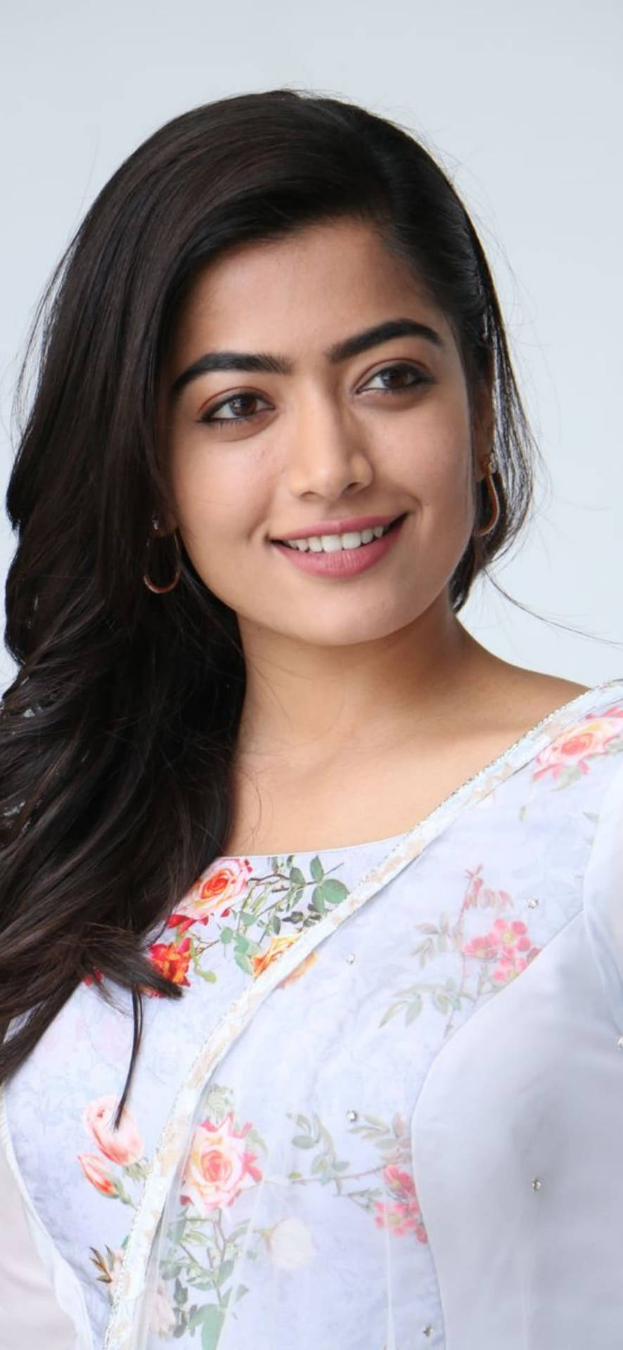 Rashmika Mandanna HD White Floral Blouse Wallpaper