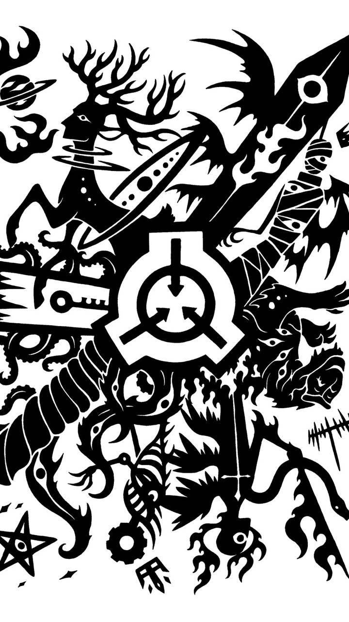 Menacing SCP Symbol in Black Tattoo Style Wallpaper