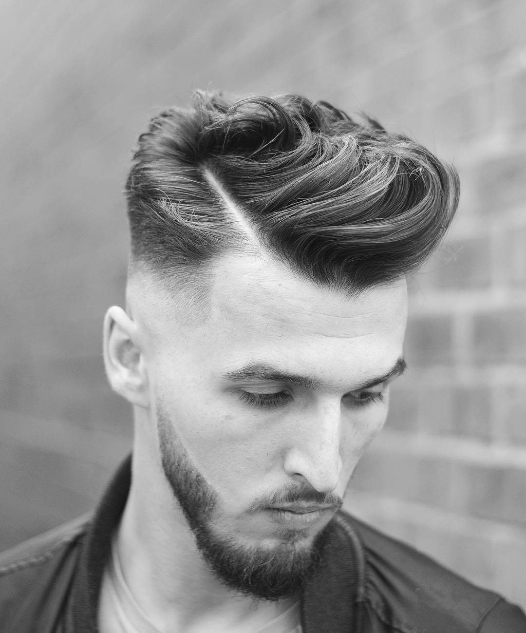 Classic Side Part Men's Hairstyle in Black and White Wallpaper