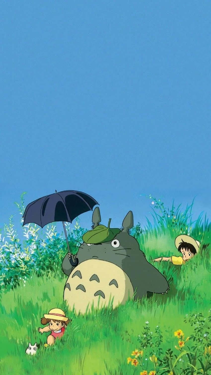 Untotoro Y Una Niña Con Un Paraguas En El Césped. Fondo de pantalla