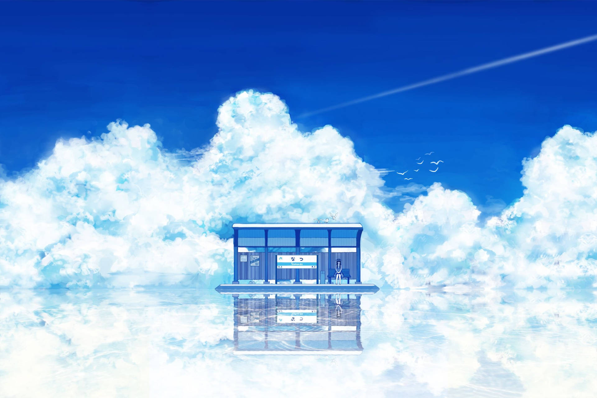 Waiting Station Anime Scenery Wallpaper