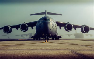 boeing c 17 globemaster iii, avión de transporte militar estadounidense, fuerza aérea de los estados unidos, aeropuerto militar, c 17, aeronave militar