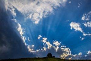 nature, Sky, Clouds, Sunlight, Hill, Grass, Trees, Landscape