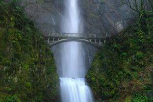 nature, Landscape, Waterfall, Bridge