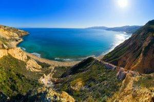 beach, Sea, Cliff, Panoramas, Nature, Landscape, Hill, Grass, Coast, Sand