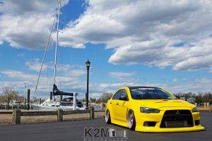 car, Yellow Cars, Mitsubishi Lancer Evo X