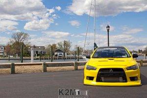 car, Yellow Cars, Mitsubishi Lancer Evo X