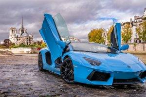 car, Lamborghini Aventador, Blue Cars