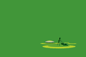 digital Art, Minimalism, Humor, Simple Background, UFO, Lawnmowers, Circle, Grass, Green Background, Aliens