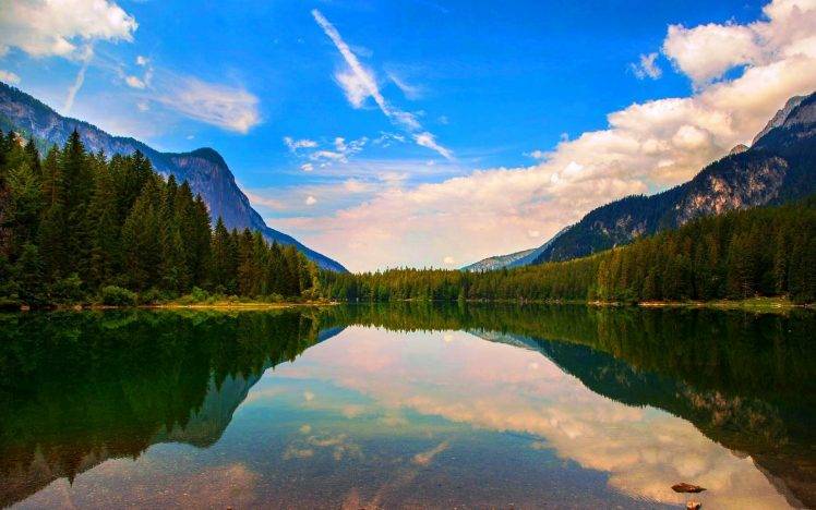 nature, Landscape, Lake, Reflection, Mountain, Clouds, Forest, Italy, Water, Summer, Trees, Calm HD Wallpaper Desktop Background