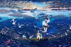 Hatsune Miku, Birds, Dog, Vocaloid, Lantern, Camera, Boat