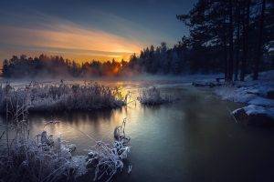 landscape, Winter, Nature, Sunset