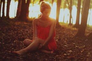 red Dress, Women, Alone, Looking Down