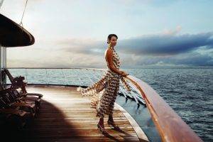 cruise ship ship windy deck chairs sea women