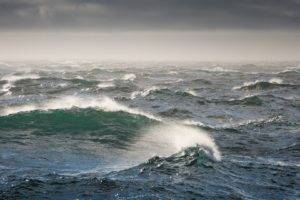 sea, Waves, Water drops, Sky, Horizon