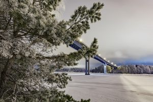 landscape, Bridge, Trees, Winter