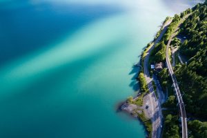 landscape, Road, Water, Trees, Aerial view, Railway, Dock, Forest, Coast