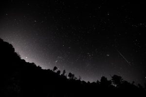 landscape, Mountains, Trees, Starry night, Stars, Night, Shooting stars