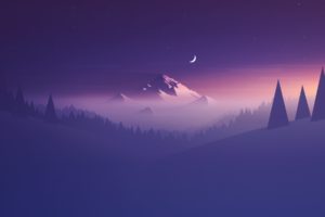 mountains, Trees, Moon, Landscape, Stars, Artwork